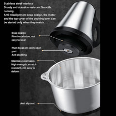 2-in-1 Stainless Steel Electric Meat Grinder & Food Processor – 3.8L Large Capacity, 6 Sharp Blades for Fast Grinding & Chopping – Home & Restaurant Use