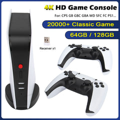 4K Retro M5 Video Game Console TV-Box - Built-in 20,000 Classic Games, Dual Wireless Controllers, 64GB/128GB Storage, HDMI Output, CPS/PS1/GBA Compatible
