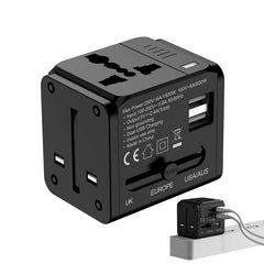 1500W Max Power Socket Plug for Home Appliances | 6-in-1 Universal Travel Adapter with US/EU/UK/AU Plugs, Multi-Device Charging Solution for International Travel