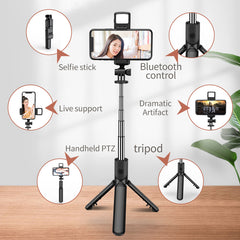Selfie Stick Tripod with Wireless Remote & 360° Rotation | Mini Extendable Stand with LED Fill Light, Compatible for iPhone & Android, Compact for Travel, Vlogging, Live Streaming