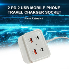 Intelligent USB Power Strip Plug with Dual PD & Dual USB Ports | 5.1A Multi-Port Fast Charging, 4 USB Outputs, 100cm Cable for iPhone, Android Devices