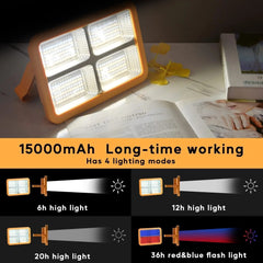 Rechargeable Solar LED Light - 264 LEDs Portable Spotlight with 4 Lighting Modes, Adjustable Color Temperature, Emergency Flashing, and USB/Solar Charging for Outdoor Use