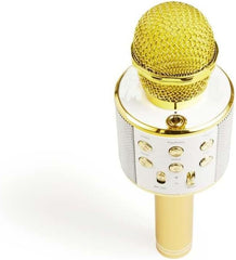 Golden Wireless Karaoke Microphone | Bluetooth, AUX, USB Connectivity | Portable Handheld Mic for Kids & Adults | 5.5 Hours Battery Life | Home Party Speaker