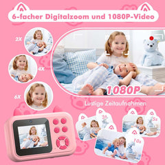 Kids Instant Camera – 1080P Digital Camera with Instant Print Function & Printing Paper, Safe & Easy Photography for Ages 3-12, Fun Gift for Girls (Pink)