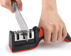 Compact Pull-Through Kitchen Knife Sharpener – Professional 3-Stage Sharpening Tool for Chef, Paring, Scissors & Serrated Knives | Safe, Fast & Easy to Use