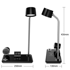 LED Desk Lamp with Wireless Charger, Bluetooth Speaker, Clock & Night Light – Modern Touch Control Lamp for Bedroom, Office & Study Table Lighting