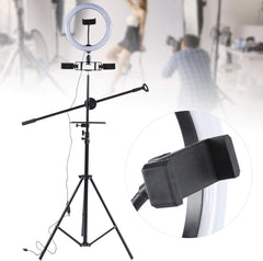 Ring Light Sound Card Tray with Live Microphone Stand | Adjustable Threaded Clamp Clip, Tripod Bracket & Mobile Phone Holder for All-in-One Setup