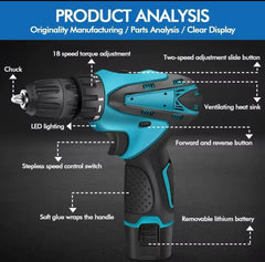 Cordless Drill Driver Set with Brushless Motor | Electric Screwdriver Kit with 2 Batteries & Carry Case | Powerful Lithium Drill for DIY, Home & Professional Repair Tasks