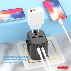Universal Travel Adapter - All-in-One International Power Adapter with UK/US/AUS/EU Plugs & 4 USB Ports | Compact, Foldable, and Multi-Device Charging Solution