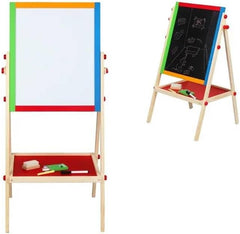 Kids Writing Board – Double-Sided Wooden Easel with Whiteboard, Chalkboard & Adjustable Height for Learning and Play