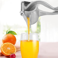 Silver Efficient Non-Lemon Fruit Presser – Manual Aluminum Alloy Juice Squeezer with Dual Funnels, Easy Wash Design for Maximum Extraction from Oranges, Pomegranates & More