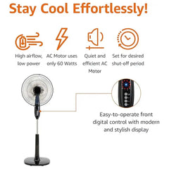 MSF-1672R 16" Luxury Stand Fan – 5-Speed Remote Control, Silent Cooling Operation, Adjustable Height, Elegant Multi-Colour Design for Bedroom, Living Room, Home & Office Use