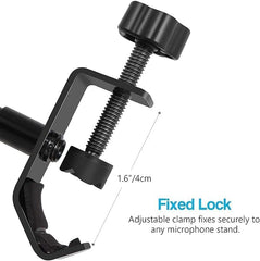 Professional Recording Microphone Stand – Adjustable Black Suspension Scissor Arm with Shock Mount, Stable Desk Clamp for Dynamic & Condenser Mics, Ideal for Studio & Streaming