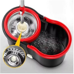 Easy Spin Mop and Bucket Set with 360° Rotation | Stainless Steel Handle & Wring Dryer Basket, Includes 2 Microfiber Mop Heads for Floor Cleaning