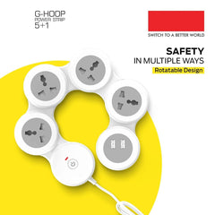 3276 Cuba Power Strip – 4 Universal Sockets with Safety Shutter, 2 USB 3.1A Ports & Master Switch | 1.8m Extension Cord for Home & Office