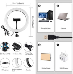 MJ33 RGB LED Soft Ring Light | 26CM Adjustable Ring Light with Phone Holder | Perfect for Live Streaming, Photography, Makeup & Video Recording
