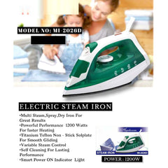 MI-2026D Steam Iron – 1200W Powerful Fabric Steamer with Spray Function, Extra-Large Water Tank, Non-Stick Soleplate & Adjustable Settings for Clothes, Curtains & Home Use