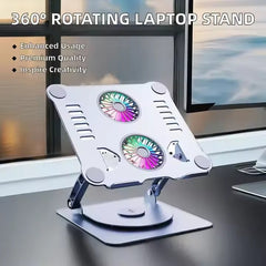 Adjustable Aluminum Desktop Laptop Stand with Cooling Fan - Foldable, Ergonomic & Portable Design for Work, Study, and Comfortable Laptop Use Anywhere