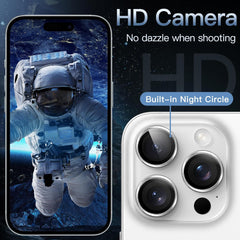iPhone 16/17 Pro Max Camera Lens Protector 3-Pack | 9H Tempered Glass with Alloy Ring | Anti-Scratch HD Clear Cover – Silver Titanium Finish