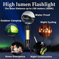 Adjustable Focus Torch Flashlight | Water-Resistant, 5 Modes for Hurricane, Dog Walking, and Camping