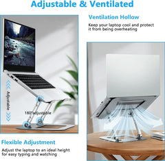 Adjustable Aluminum Laptop Stand – Ergonomic Foldable Riser with Ventilation, Portable Notebook Holder, Silver Finish, Ideal for Desk Setup and Comfortable Computing