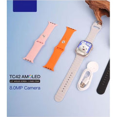 TC42 AMOLED 4G Smartwatch – 2.2" Display, 8MP Camera, SIM Card Slot, Fitness Tracking, Unisex Silver Design with 3 Interchangeable Straps