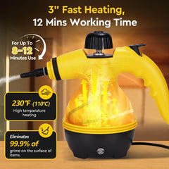 Powerful Pressurized Handheld Steam Cleaner – 9pc Multi-Surface Kit for Kitchen, Bathroom, Car, Windows, Grime Removal, Portable, Easy to Use, Eco-Friendly Cleaning