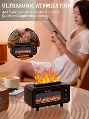 Wood Grain Fireplace Diffuser with 7-Color Flame Humidifier | Silent Operation, Auto Shut-Off, and Aroma Diffusion for Living Room & Bedroom