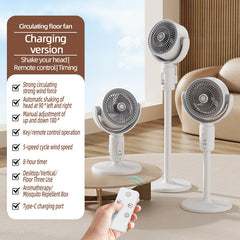 5-Speed Floor Fan – Adjustable Height, Rechargeable Battery, Timer Control, 90° Oscillation & Quiet Cooling for Bedrooms, Living Rooms, Offices & Whole Room Air Circulation