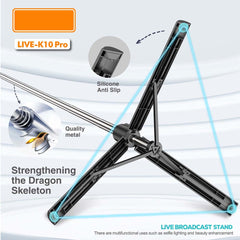 Live K10 PRO 6.5FT Tripod Stand & Selfie Stick with Dual Rechargeable Lights, Bluetooth Remote, 360° Rotation, Compatible with Smartphones, DSLR, Vlogging & YouTube