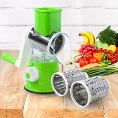 3-in-1 Manual Rotary Vegetable Drum Cutter – Multi-Purpose Slicer, Shredder & Grater for Fruits, Vegetables, Cheese & More | Efficient Hand Crank Kitchen Tool