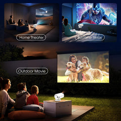 Mini Projector 2024 Upgraded | Native 1080P Support 4K, WiFi 6 & BT5.2, 180° Auto Keystone, Portable Outdoor Movie Projector with Dual Control