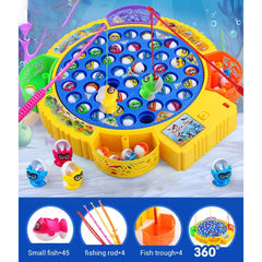 Fishing Game Electronic Musical Rotating Toy - 45 Fish & 4 Rods, Interactive Learning Game for Kids, Fun Family Play & Birthday Gift (Blue)