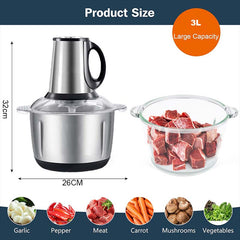 2-in-1 Stainless Steel Electric Meat Grinder & Food Processor – 3.8L Large Capacity, 6 Sharp Blades for Fast Grinding & Chopping – Home & Restaurant Use