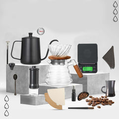 12-Piece Pour Over Coffee Kit – Complete Brewing Set with Wooden Dripper, Filters, Accessories & Travel Bag, Ideal Barista Gift Set for Coffee Lovers & Travelers