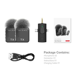 3-in-1 Lavalier Wireless Microphone System | 2 Wireless Mics for iPhone, iPad, Android | Plug & Play for Recording, Streaming, Vlogging, Podcasts & Interviews