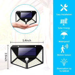 Waterproof Outdoor Motion Sensor Infrared Wall Lamp | 100 LED Solar-Powered Garden Sensor Light, IP65 Water-Resistant Bright Outdoor Lighting for Garden, Patio, Yard