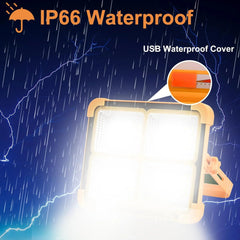 Rechargeable Solar LED Light - 264 LEDs Portable Spotlight with 4 Lighting Modes, Adjustable Color Temperature, Emergency Flashing, and USB/Solar Charging for Outdoor Use