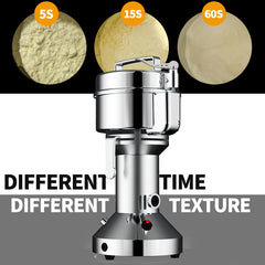 Professional Electric Grain Mill – 250g Portable Grinder for Corn, Spices, Herbs & Flour – High-Speed Stainless Steel Powder Grinding Machine for Home & Commercial Use