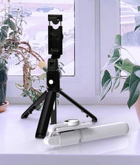 K10 Remote Tripod Mobile Universal Selfie Stick | Multifunctional Bluetooth Selfie Stick & Phone Tripod with Remote Control, Adjustable and Compact for iPhone, Android