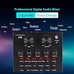 V8 Sound Card for Live Streaming – Bluetooth Voice Changer & Audio Mixer with 1200mAh Battery | Ideal for Podcasting, Karaoke, Gaming & Music Recording