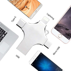 128GB 4-in-1 USB 3.0 Flash Drive | Compatible with iPhone, Android, iPad, Mac, PC, Galaxy S | High-Speed USB A, USB C, Micro USB & iPhone Connector
