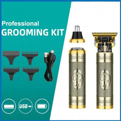 3-in-1 Rechargeable Men's Grooming Kit - High-Performance Trimmer with T-Blade, Anti-Pinch System, USB Type-C Fast Charging for Hair, Beard & Body Grooming