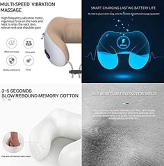 Neck U-Shaped Vibrating Travel Massage Pillow | Ultimate Comfort and Relaxation for Travel and Home | 3D Vibration Massage with Heat