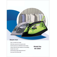 MI-2069 Smart Steam Iron – 1200W Powerful Fabric Steamer with Ceramic Soleplate, Auto Shut-Off, Vertical Steam & Adjustable Temperature Control for Clothes, Curtains & Home Use
