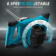 Cordless Paint & Mortar Mixer – 6-Speed Handheld Mixing Tool with Dual Rods, 680RPM Motor for Concrete, Thinset, Cement, Mortar, Epoxy & Paint (Portable)