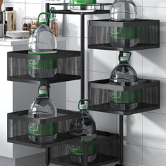 5-Layer Mobile Storage Rack | Rotatable Basket Organizer with Wheels | Elegant Black Finish | 92cm