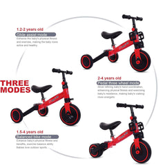 3-in-1 Kids Tricycle Toddler Bike | Adjustable Seat, Handlebar, & Removable Pedals | Red