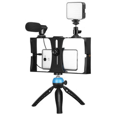 4-in-1 Vlogging LED Selfie Kit – LED Light, Microphone, Tripod & Cold Shoe for Smartphones