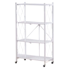 4-Layer White Folding Kitchen Storage Rack – No-Installation, Thickened & Mobile for Easy Organization